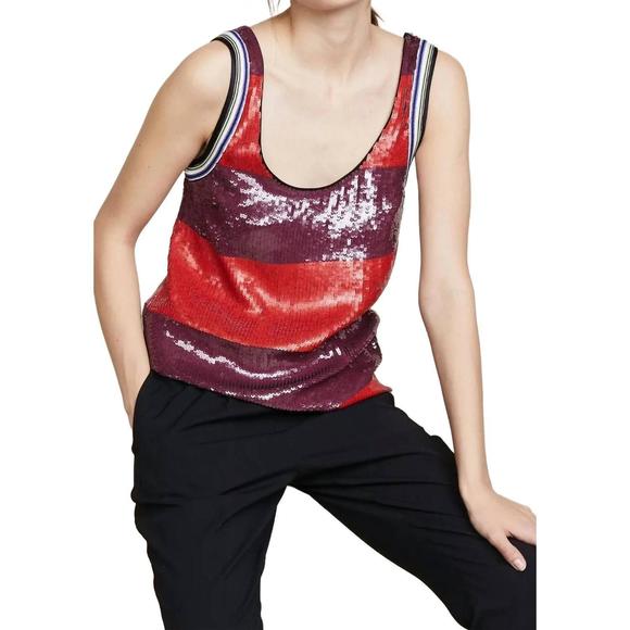 NEW 3.1 PHILLIP LIM striped sequin tank top in poppy red/chocolate - Picture 3 of 3